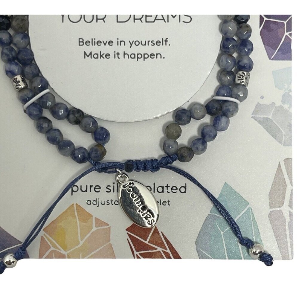 Footnotes Silver-Plated Adjustable Bracelet Follow Your Dreams Blue Agate New — image 4 of 8